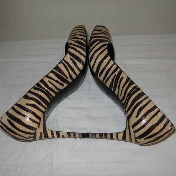 SAINT LAURENT Paris Zebra Striped Peep Toe Heels - Picture 7 of 8